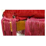 Metal Clawfoot Tripod Base Antique Footstool with Upholstered Tassel Seat Cushion