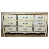 Vintage 9 Drawer French Provincial Style Lowboy Dresser
