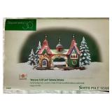 North Pole Series Dept 56 Teddy Bear Training Center Holiday Gift Set, Real Plastic Snow Factory, Welcome to Elfland Gateway Entrance, Peppermint Front Yard with Peppermint Candies Sidewalk