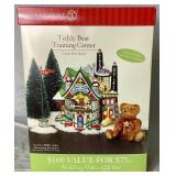 North Pole Series Dept 56 Teddy Bear Training Center Holiday Gift Set, Real Plastic Snow Factory, Welcome to Elfland Gateway Entrance, Peppermint Front Yard with Peppermint Candies Sidewalk