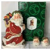 Department 56 Santa Cookie Jar and 2001 Father Christmas Peggy Toole 3" Salt and Pepper Shakers