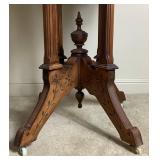 Victorian Hand Carved Parlor Table on Wheels with Marble Top