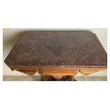 Victorian Hand Carved Parlor Table on Wheels with Marble Top