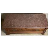 Antique Marble Top Coffee Table on Wheels with Drawer