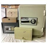 Four Safes - Sentry Combo Floor Safe 23" H x 17" W x 13.75" D , ADG Sports Electronic Safe 14" W x 10" D x 9.75" H and Two Metal Lock Boxes with keys