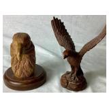 Hand Carved Eagle Head by Richard Southard 1986 and Red Mill Mfg. Handcrafted Eagle Figurine