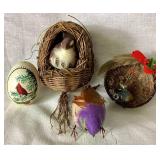 Feathered Bird Ornaments for Holiday Bird Tree - 37 assorted birds & feathers plus painted egg