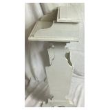 Vintage Childs Vanity (no mirror) and Writing Desk with Bench, with Vintage Plastic Play Corning Ware Set & Akro Agate Glass Toy Teacup, Plates, and Pitcher