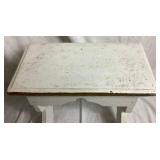 Vintage Childs Vanity (no mirror) and Writing Desk with Bench, with Vintage Plastic Play Corning Ware Set & Akro Agate Glass Toy Teacup, Plates, and Pitcher