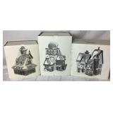 Dept 56 Early Editions of North Pole Series Reindeer Barn, Weather and Time Observatory and Tassy