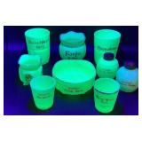 Antique Tarentum Pomono Green Uranium Custard Glass Souvenir Editions - 9 Pieces