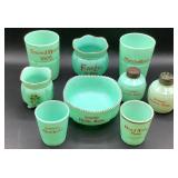 Antique Tarentum Pomono Green Uranium Custard Glass Souvenir Editions - 9 Pieces