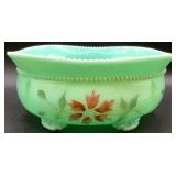Antique Tartentum Painted Glass Master Berry Bowl Pomono Green Uranium Custard Glass