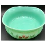 Antique Tartentum Painted Glass Master Berry Bowl Pomono Green Uranium Custard Glass