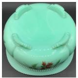 Antique Tartentum Painted Glass Master Berry Bowl Pomono Green Uranium Custard Glass