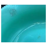 Antique Tartentum Painted Glass Master Berry Bowl Pomono Green Uranium Custard Glass