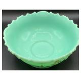 Antique Tartentum Painted Glass Pomono Green Uranium Custard Glass Berry Bowl  8.75" Round x 4.25" H