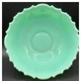 Antique Tartentum Painted Glass Pomono Green Uranium Custard Glass Berry Bowl  8.75" Round x 4.25" H