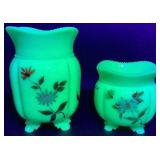 Antique Tartentum Pomono Green Painted Uranium Custard Glass Georgia Gems 4" and 6"