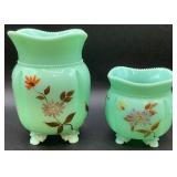 Antique Tartentum Pomono Green Painted Uranium Custard Glass Georgia Gems 4" and 6"