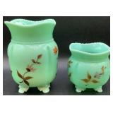 Antique Tartentum Pomono Green Painted Uranium Custard Glass Georgia Gems 4" and 6"