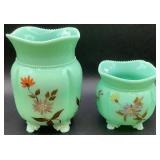 Antique Tartentum Pomono Green Painted Uranium Custard Glass Georgia Gems 4" and 6"