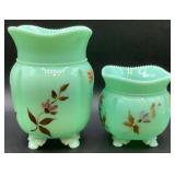 Antique Tartentum Pomono Green Painted Uranium Custard Glass Georgia Gems 4" and 6"