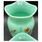 Antique Tartentum Pomono Green Painted Uranium Custard Glass Georgia Gems 4" and 6"