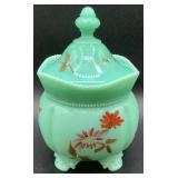 Antique Tartentum Pomono Green Uranium Custard Glass Georgia Gem, Tumbler and Sauce Bowl