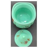 Antique Tartentum Pomono Green Uranium Custard Glass Georgia Gem, Tumbler and Sauce Bowl
