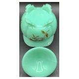 Antique Tartentum Pomono Green Uranium Custard Glass Georgia Gem, Tumbler and Sauce Bowl