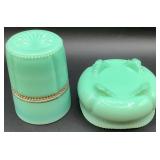 Antique Tartentum Pomono Green Uranium Custard Glass Georgia Gem, Tumbler and Sauce Bowl