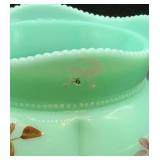 Antique Tartentum Pomono Green Uranium Custard Glass Georgia Gem, Tumbler and Sauce Bowl