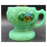 Antique Tartentum Pomono Green Painted Uranium Custard Glass Oil Lamp Heart 1 Pattern