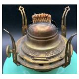 Antique Tartentum Pomono Green Painted Uranium Custard Glass Oil Lamp Heart 1 Pattern