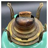 Antique Tartentum Pomono Green Painted Uranium Custard Glass Oil Lamp Heart 1 Pattern