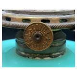 Antique Tartentum Pomono Green Painted Uranium Custard Glass Oil Lamp Heart 1 Pattern