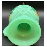 Antique Tartentum Pomono Green Painted Uranium Custard Glass Oil Lamp Heart 1 Pattern