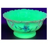Antique Tarentum Victoria Hand Painted Custard Uranium Glass Berry Bowl and 5 Sauce Bowls