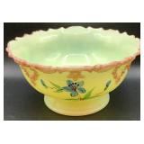 Antique Tarentum Victoria Hand Painted Custard Uranium Glass Berry Bowl and 5 Sauce Bowls
