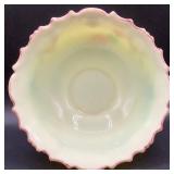 Antique Tarentum Victoria Hand Painted Custard Uranium Glass Berry Bowl and 5 Sauce Bowls