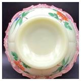Antique Tarentum Victoria Hand Painted Custard Uranium Glass Berry Bowl and 5 Sauce Bowls
