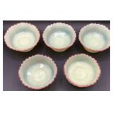 Antique Tarentum Victoria Hand Painted Custard Uranium Glass Berry Bowl and 5 Sauce Bowls