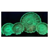 Antique Northwood Custard Glass Peacock & Urn Master Ice Cream Bowl and 3 Individual Ice Cream Bowls