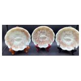 Antique Northwood Custard Glass Peacock & Urn Master Ice Cream Bowl and 3 Individual Ice Cream Bowls