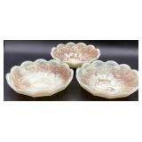 Antique Northwood Custard Glass Peacock & Urn Master Ice Cream Bowl and 3 Individual Ice Cream Bowls