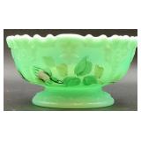 Antique Tartentum Painted Glass Sauces Bowls Pomono Green Uranium Custard Glass - Set of 6