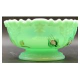 Antique Tartentum Painted Glass Sauces Bowls Pomono Green Uranium Custard Glass - Set of 6