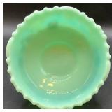 Antique Tartentum Painted Glass Sauces Bowls Pomono Green Uranium Custard Glass - Set of 6