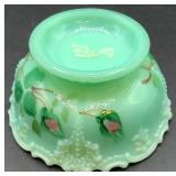 Antique Tartentum Painted Glass Sauces Bowls Pomono Green Uranium Custard Glass - Set of 6